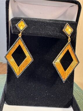 Sterling Silver Gold Rarities 3/4ctw Diamond Fluted Diamond-Shaped Drop Earrings